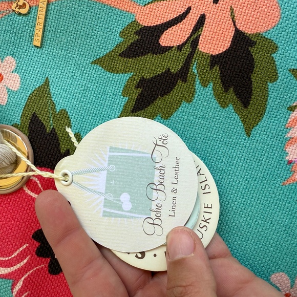 NWT Spartina 449 Boho Beach Tote Linen & Leather Floral - Picture 7 of 15
